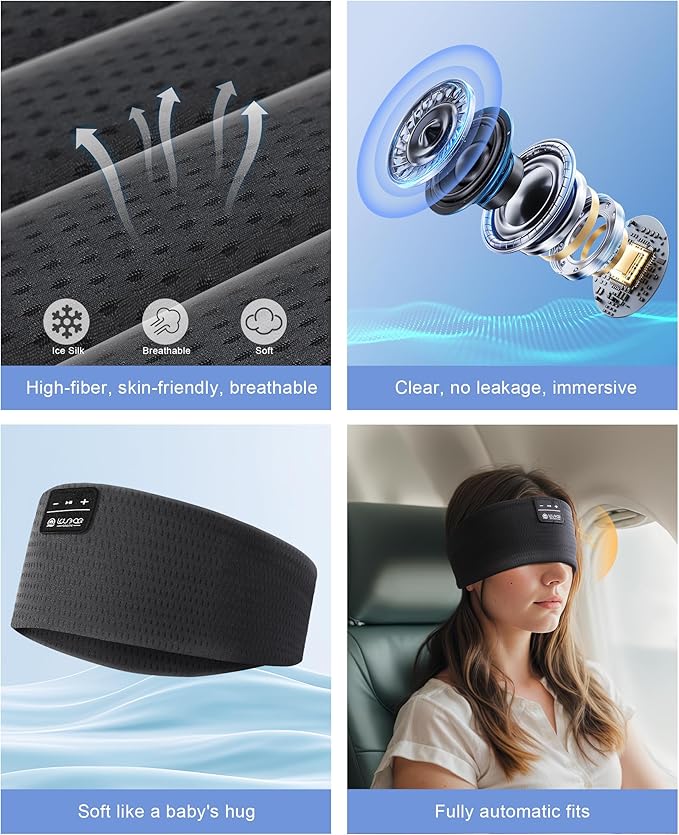 LOVE EYE Sleep Headphones Wireless Headband Headphones Bluetooth 5.4 for Side Sleeper Bluetooth Headband Earphones for Sports for tech Gadgets Gifts