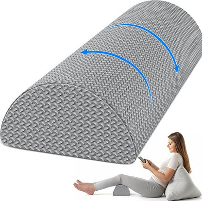 Knee Pillow for Back Sleeping Memory Foam Half Moon Bolster Pillow for Legs, Under Knee Support, Ankle & Foot Comfort Orthopedic Pillow for Side Sleepers (Grey, 22" x 8.7" x 5.3")