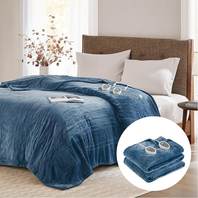 Degrees of Comfort Electric Blanket Full Size | Single Control with Auto Shut Off | Fleece Heated Blanket for Bed | Machine Washable | Blue, 80Wx84L