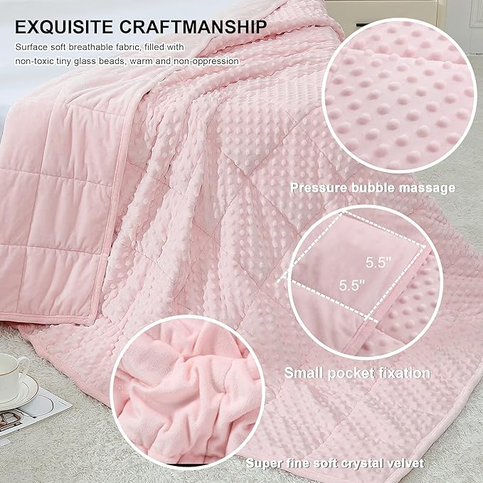 Alomidds Weighted Blanket (60"x80",15lbs Queen Size - Pink), Weighted Blankets for Adults, Cooling Breathable Soft and Comfort Minky, Heavy Blanket Microfiber Material with Glass Beads