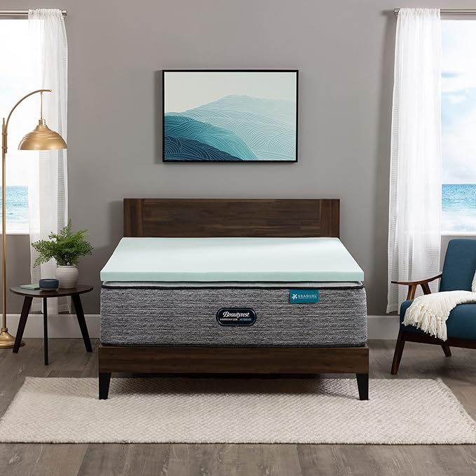 Beautyrest Thermagel Deluxe Cooling Pressure-Relieving Memory Foam Mattress Topper, Twin , 2-Inch, Blue