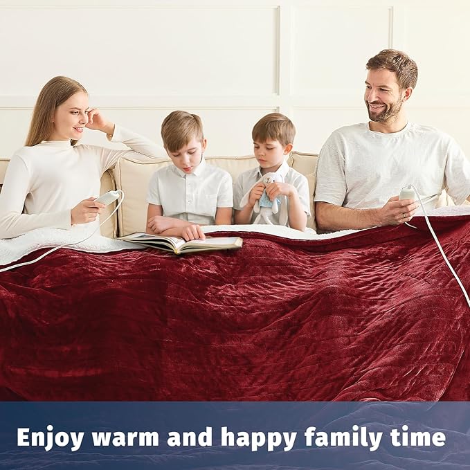 Heated Electric Blanket Queen Size - 84" x 90" Heating Blanket with Dual Control, 10 Heating Levels & 8 Hours Auto Off, Soft Warm Flannel Blanket, Christmas Birthday Gifts for Senior Grandma