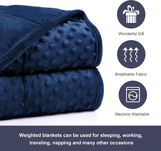Alomidds Weighted Blanket, Luxury Velvet Weighted Blankets for Adults and Kids,Warm and Breathable Soft and Comfort Minky, Cute Heavy Blanket with Premium Glass Beads (36"x48" 5LBS, Navy)