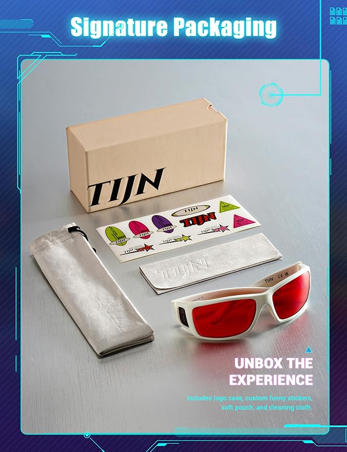 TIJN Sonia Sleep Glasses for Blue & Green Light Blocking,Red Lens with Dual AR Coating,Wraparound Frame for Gaming Screen