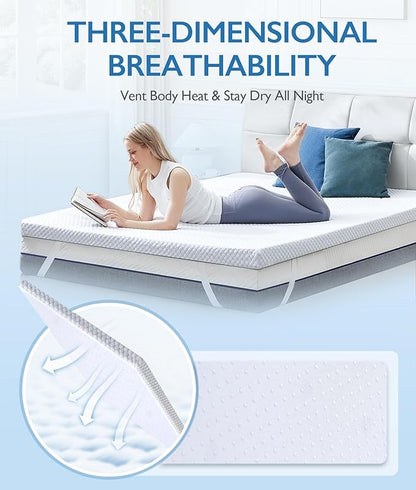 SINWEEK 3 Inch Twin XL Cooling Memory Foam Mattress Topper for Pressure Relief, Thick Bed Mattress Pad with Cooling Soft Cover and Adjustable Straps, CertiPUR-US Certified
