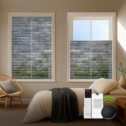 ZSTARR Motorized Skylight Shades Blackout Cellular Honeycomb Electric Blinds with Solar Panel Cordless Rechargeable with Remote for Roof and Slanted Windows Custom Size (Sheer Silver Steel)