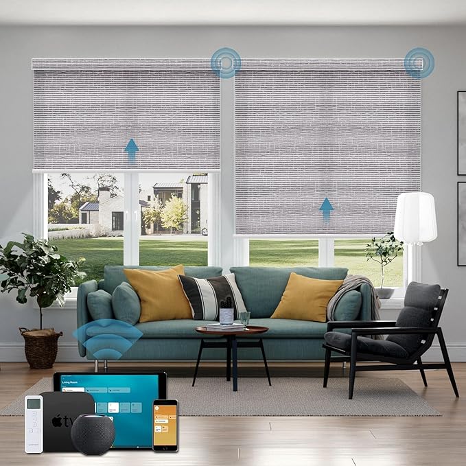Motorized Roller Shades,70% Blackout Motorized Light Filtering Shades Compatible with Homekit Alexa Google,Smart Blind with Remote,Electric Shades for Home Office,Texure Rock Grey