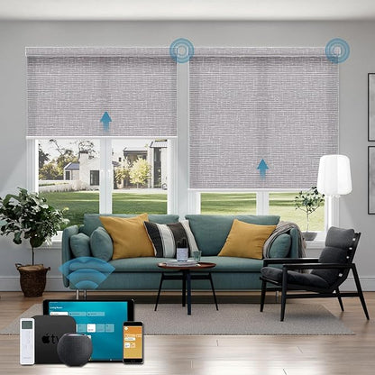 Motorized Roller Shades,70% Blackout Motorized Light Filtering Shades Compatible with Homekit Alexa Google,Smart Blind with Remote,Electric Shades for Home Office,Texure Rock Grey