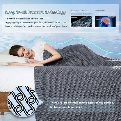 Topcee Knitted Weighted Blanket - 50"x60" 5lbs Cooling Chunky Knit Heavy Blanket for Adults Cable Yarn Knit Decorative No Beads Soft, Cozy and Cooling Weighted Throw Blankets Machine Washable