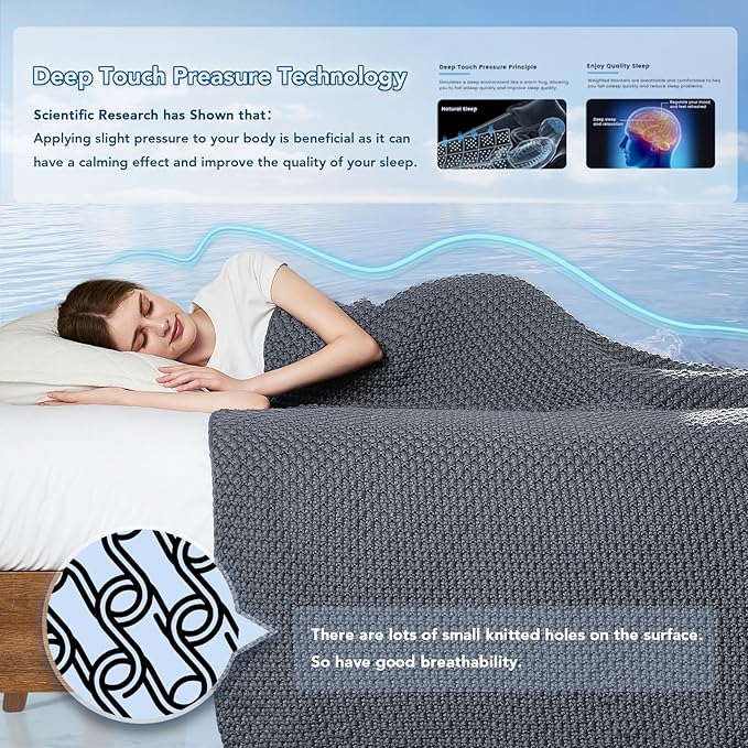 Topcee Knitted Weighted Blanket - 60"x80" 15lbs Queen Size Cooling Chunky Knit Heavy Blanket for Adults Cable Yarn Knit Decorative No Beads Soft Cozy and Cooling Weighted Throw Machine Washable