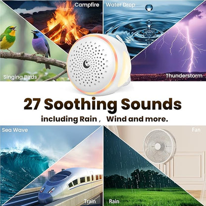 Portable White Noise Machine, Rechargeable Sound Machine for Sleep, 27 Soothing Sounds, Night Light, 24H Playtime, Compact Travel Sleep Soother for Baby Adults, Home Office Nursery