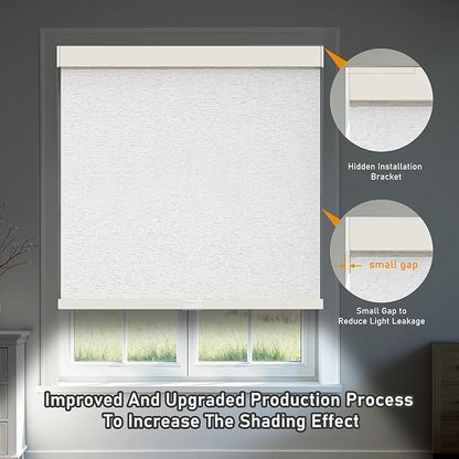 AOSKY Linen Roller Blinds Shades for Indoor Windows Pull Down Cordless Blackout Black Out Window Shade 31.5 Inch Blinds for Home Linen