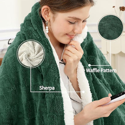 Heated Electric Throw Blanket,Electric Blanket Checkered Weave & Wool Blend Heated Blanket,Rapid Heating 6 Temperature Settings 4-Hour Auto Shut-Off ETL Certified,Machine Washable,50" x 60",Dark Gray