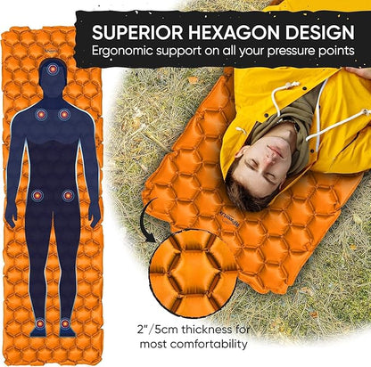 POWERLIX Ultralight Inflatable Camping Sleeping Pad - Camping Mattress for Backpacking, Hiking, Compact Lightweight Sleeping Mat for Camping, Inflation Bag/Repair Kit Included