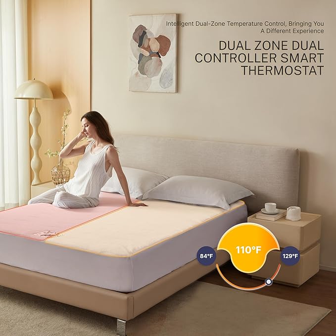 Electric Mattress Pad King Size Quilted Wave 10 Heat Settings & Dual Control with 12 Hour Auto Off, Deep Pocket Fits up to 18",Coral Fleece Bed Warmer,ETL Certified Machine Washable, 78"x80"