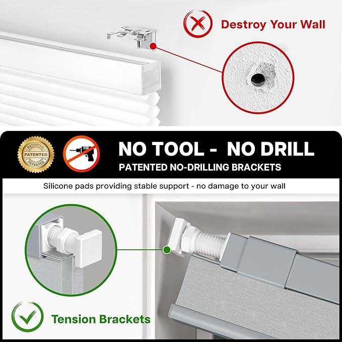 LazBlinds Cordless Cellular Shades, No Tools No Drill Blackout Honeycomb Shades Pleated Blinds for Windows, 22 1/2" W x 64" H, Dark Grey