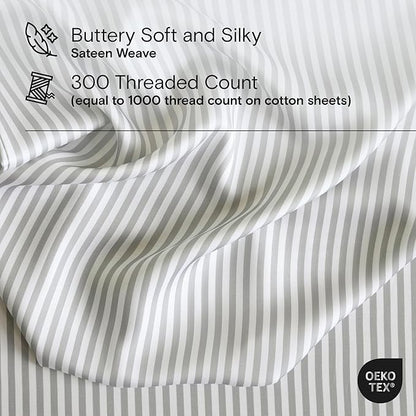 DOZ Duvet Cover Set, 100% Viscose derived from Bamboo, Organically Grown, Buttery Soft, Cooling Duvet Covers, High GSM, 1 Duvet Cover and 2 Pillowcases, 90"x90" (Stripe, Full/Queen)