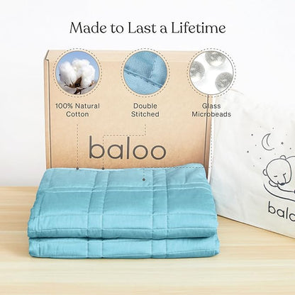 Baloo Weighted Blanket for Kids and Adults (Aqua - 9lbs 40"x60" - Mini Size) | Cooling & 100% Cotton Material | Machine Washable & Dryer Safe | with Glass Microbead Fill