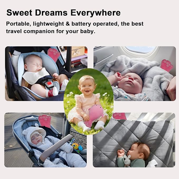 Baby Vibrating Sleep Soother, Portable White Noise Machine for Baby Adult, 3 Adjustable Vibration Modes, 26 Soothing Sounds, Timer Setting, Powerful Battery, for Home & Travel, Cribs & Strollers