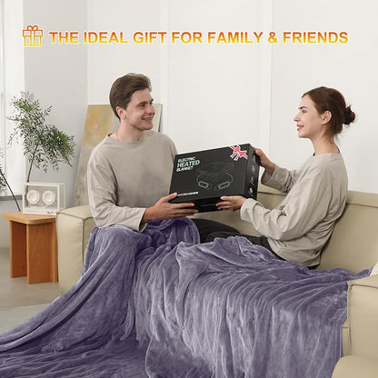 Electric Blanket Queen Size, Super Soft Cozy Upgraded Flannel Heated Blanket Dual Control with 5 Heating Levels & 10 Hours Auto Off, Fast Heating & Overheat Protection, 84" x 90", Lavender