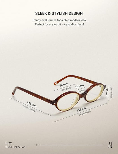 TIJN Olisa Blue Light Blocking Glasses for Women Men,Oval Glasses Frame Bluelight Glasses for Gaming/Computer/Screen