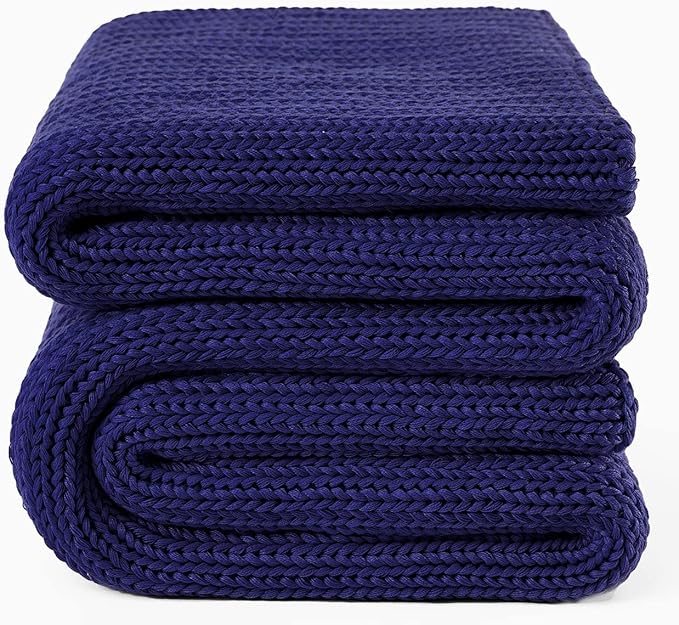 Guohaoi Knitted Weighted Blanket for Adults (Blue 48"x72" 12lbs) No Beads Cooling Throw Blanket for Hot Sleepers, Home Decor Breathable Chunky Knit Heavy Blanket Use on Full Size Bed