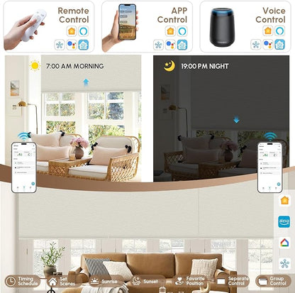 Kincmo No Drill Motorized Blinds with Remote, 100% Blackout Roller Shades for Windows, Custom Electric Blinds Compatible with Alexa, Apple Homekit, Google Home (100% Blackout Pure Cream)