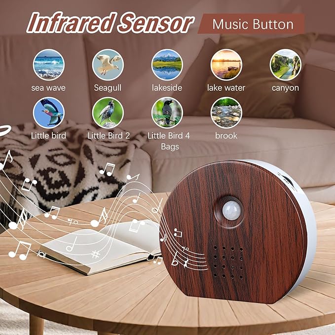 Singing Bird Box Original, Portable Bird Chirping Box with Motion Sensor & Timer & 9 Relaxing White Noise, Natural Sound Box Forest Source for Bathroom, Home, Baby, Adult, Travel Relaxing (0-90dB)