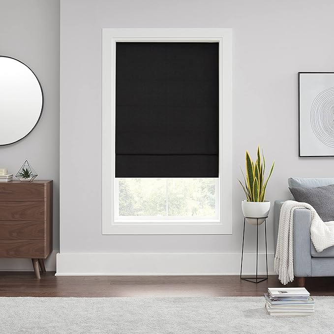 ECLIPSE Kylie Total Privacy Blackout Cordless Lined Window Roman Shade for Living Room, 31 in x 64 in, Black