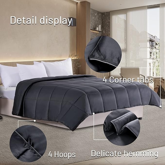 NEXHOME PRO Lightweight Cooling Comforter Twin,Organic Natural Viscose from Bamboo Duvet Insert Dark Grey Down Alternative Summer Bedding Blanket Cool for Hot Sleepers,8 Corner Tabs(65"x 90")