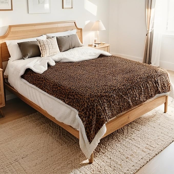 LUXIAN Electric Heated Blanket King Size 90"x100" - Microplush & Sherpa Fabric Dual-Sided, 9 Heat Settings & 10 Hours Auto Off, Cozy Warming Throw for Office or Bed, Machine Washable, Leopard Print