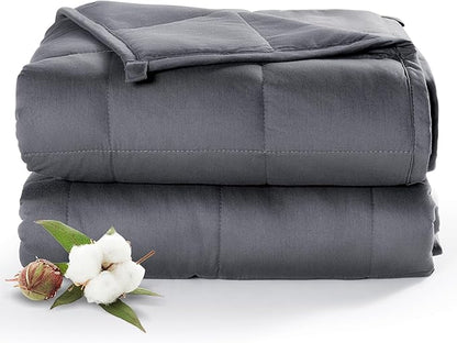 Sivio Weighted Blanket for Adults 100% Cotton, 12 lbs 48 x 72 inches, Cooling Summer Heavy Blanket for Sleeping, Breathable Soft Blankets with Premium Glass Beads, Machine Washable, Dark Grey
