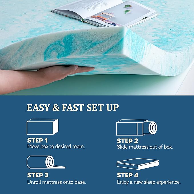 EGO Topper 2 Inch King Memory Foam Mattress Topper, Gel Foam Mattress Topper for Pressure Relief, Ventilated Design Bed Topper in a Box, CertiPUR-US Certified, 76"×80", Medium