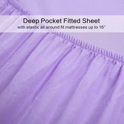 4 Piece Bed Sheet Set (Queen,Lavender) 1 Flat Sheet,1 Fitted Sheet and 2 Pillow Cases,Brushed Microfiber Luxury Bedding with Deep Pockets