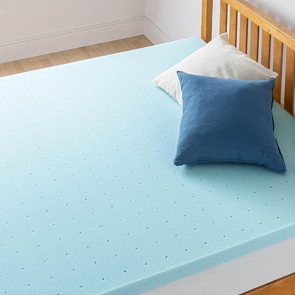 Best Price Mattress 2-inch Ventilated Gel Memory Foam Topper - Twin, Dorm Essentials, Blue
