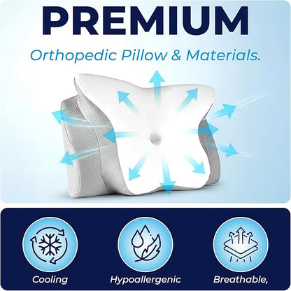 YESINDEED Pain Relief Cooling Pillow – Cervical Neck Support for Sleeping, Contoured Memory Foam Design for Neck and Shoulder Pain, Ergonomic Sleep Solution for Side Sleepers, Snoring, Posture