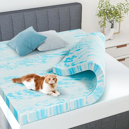 NEWBULIG Mattress Toppers Memory Foam Twin XL, 4 Inch Thick Bed Topper Pad Cooling Gel Infused Soft Comfy Padding Breathable for Sleeper Sofa Couch RV Camper, CertiPUR-US Certified
