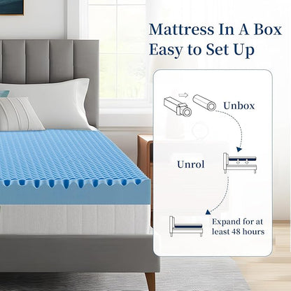 2 Inch Twin Mattress Topper Memory Foam Mattress Topper Twin Size Egg Crate Foam with Cooling Gel, Plush Feel Breathable Pressure Relief Matress Pad for Bedroom, College, RV, Cooling Blue