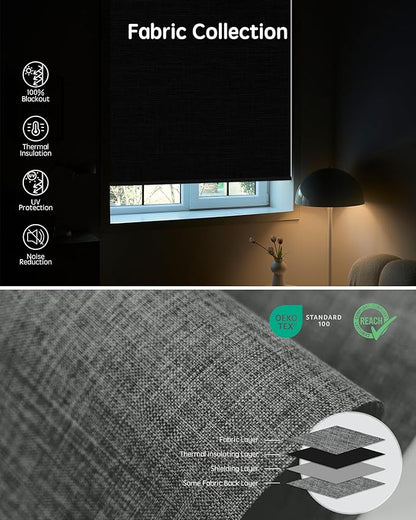 Yoolax Motorized Blinds with Remote, Blackout Smart Blinds for Windows Motorized Roller Shades, Automatic Window Shades Work with Alexa Custom Size (Blackout-Fabric Dark Gray)
