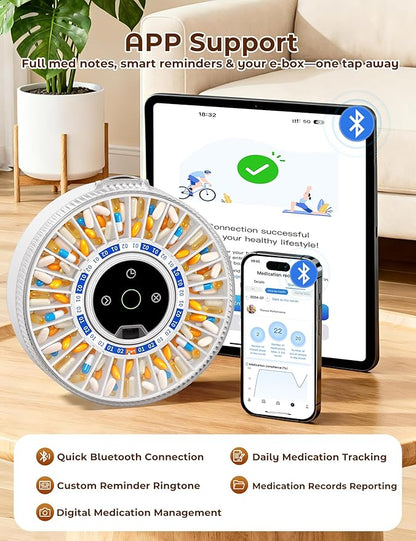 Betife Automatic Pill Dispenser for Elderly with Alarm – 31-Day Smart Bluetooth Pill Box, App Support, Fingerprint + Key Dual Lock, Arthritis-Easy Open, Plug-in/Battery Backup, Monthly Timer Dispenser
