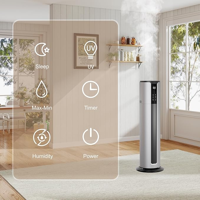 9L Large Humidifier for Bedroom, 28dB Whisper Quiet Cool Mist Humidifiers for Home Office, Top Fill, 500sq.ft Coverage, Smart Humidity Control, Sleep Mode & Timer