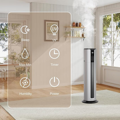 9L Large Humidifier for Bedroom, 28dB Whisper Quiet Cool Mist Humidifiers for Home Office, Top Fill, 500sq.ft Coverage, Smart Humidity Control, Sleep Mode & Timer