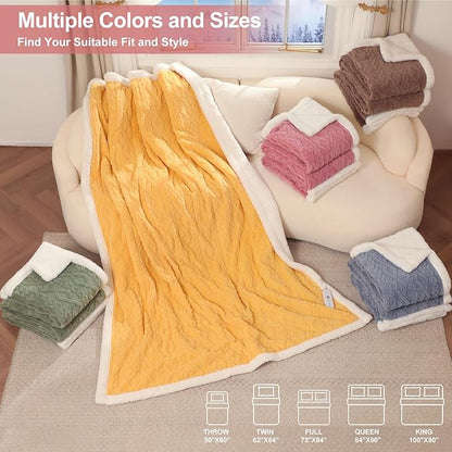 Full Size Electric Blanket 72"X84" Pink - Soft Thick Warm Sherpa Heated Blanket for Winter with 6 Fast Heating Levels & 10hrs LED Timer Auto Off for Women, Washable & ETL Certified for Bed