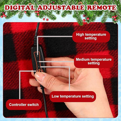 Tuanse 2 Pcs USB Heated Blanket 25"x35" Small Portable 5v 3 Setting Electric Blanket with Timer and Temperature Controller Winter Wearable Recharge Throw for Travel Home(Single Red and Black Plaid)