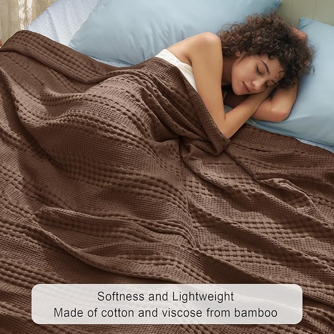 PHF Cooling Waffle Blanket King Size, Lightweight 60% Rayon Derived from Bamboo & 40% Cotton Breathable Blanket for Hot Sleepers, Soft and Luxury for Bed Couch and Sofa, 104"x90", Chocolate
