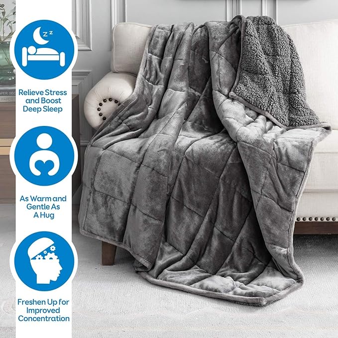 Cottonblue Weighted Blanket 25 lbs for Queen Bed, Flannel Shaggy Sherpa Weighted Blanket for Adults Comfortable Weighted Blankets for Calming and Relax, Bed Sofa Heavy Blankets, 60x80 inches, Grey