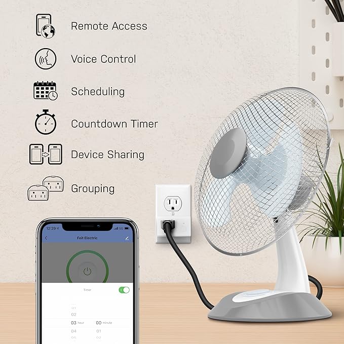 Feit Electric Smart Wi-Fi Plug, Works with Alexa and Google Home, No hub Required, 2.4 Ghz Network Only, Remote Control from Anywhere 15 Amp, Indoor Outlet for Home Appliances