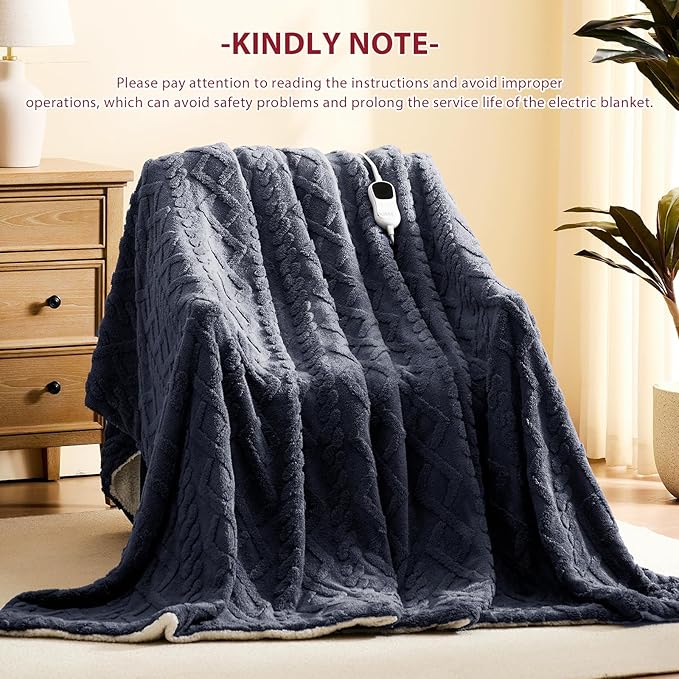 Heated Electric Blanket Queen Size-84"x90" Heating Blanket with 10 Heating Levels & 5 Time Settings Over-Heat Protection,Winter Warmer for Adults with ETL Certification（Grey）