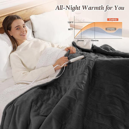 Electric Throw Blanket 50''x60'' Heated Throw, ETL Certified Heat Blankets Electric with 5 Heating Levels & 4-hr Timer, Flannel & Sherpa Throw Heated Blankets, Machine Washable (Charcoal Gray)