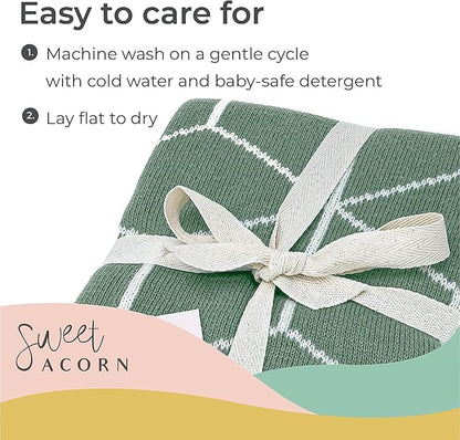 Knit Baby Blanket - Organic Cotton Baby & Toddler Receiving Blankets for Girls & Boys - Soft Knit Stroller/Throw Blankets - Geometric Pattern - Juniper Green